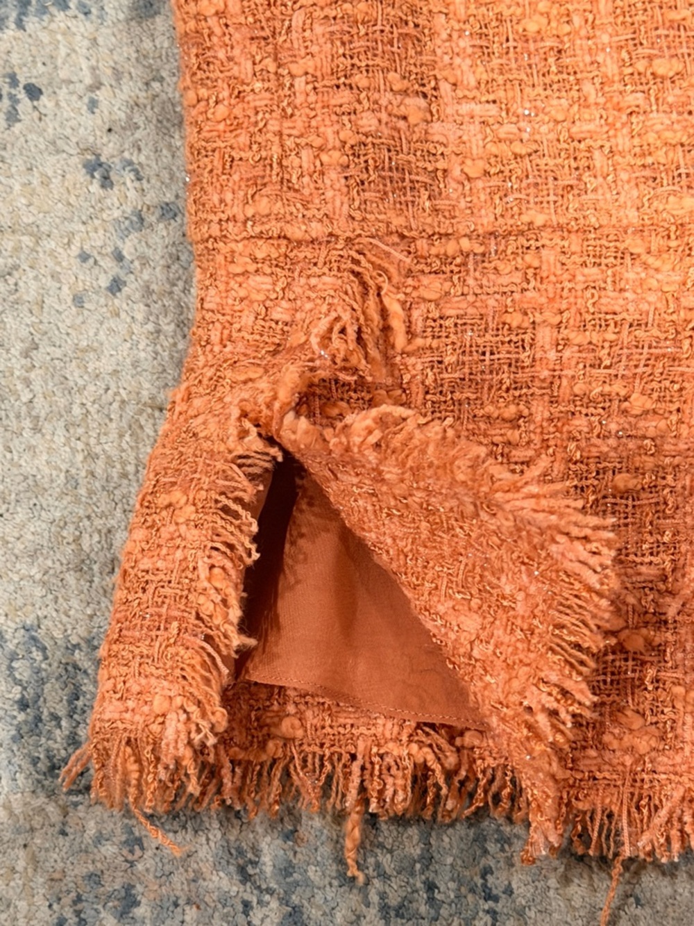 Final price Rickie Freeman Teri Jon Orange Tweed Fringe Hem Pencil Skirt - Picture 3 of 8